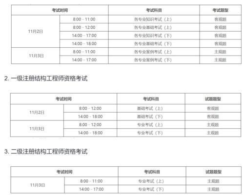 北京结构工程师考试时间（2024年北京一级注册结构工程师考试时间为11月2-3日）